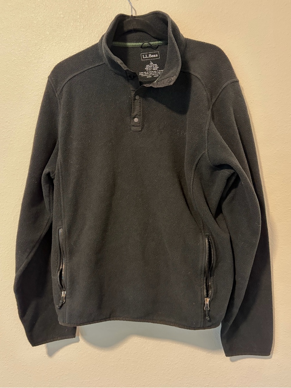 LL Bean Mens Large Black Polartec Snap Fleece Pullover Sweater Outdoor Gorpcore